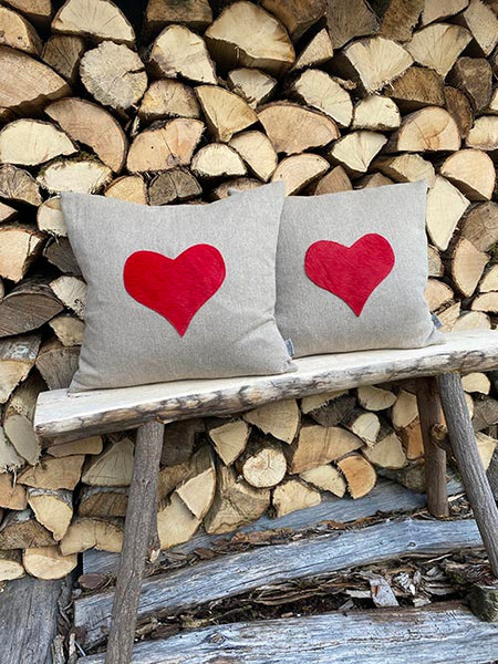 Linen Cushion With Red Hide Heart