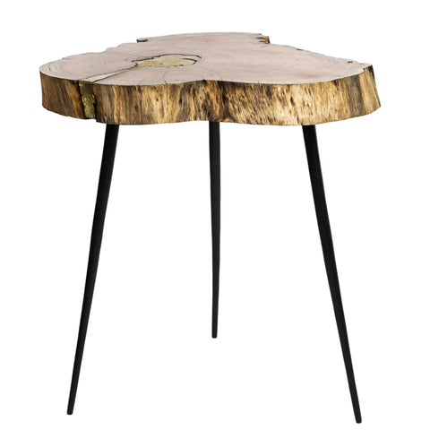 Angel des Montagnes Acacia Log Occasional Table filled with "Gold" alumnium on brushed steel legs