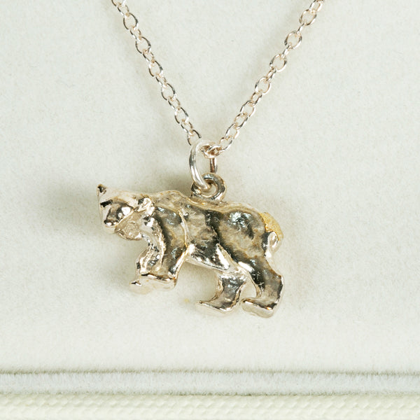 Solid Silver Bear Pendant On 18" Chain