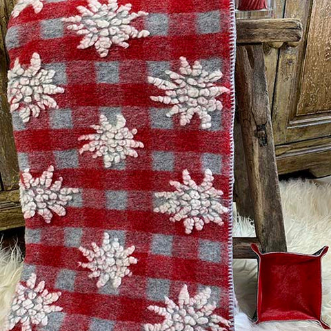 Red And Grey Gingham Throw With Edelweiss Pattern
