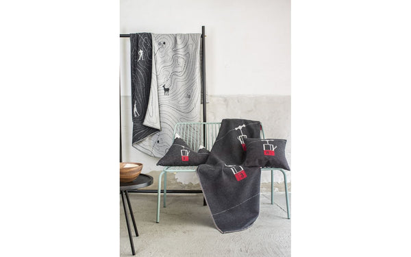 Charcoal Grey Reversible Throw With Cable Cars