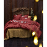 Deep Red Kingsize Bedding Set With Embroidered Snowflakes And Fir Trees - Cimes