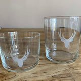 Small Delicate Glass With Etched Stag Motif