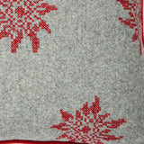 Grey Wool Cushion Cover With Embroidered Red Edelweiss