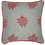 Grey Wool Cushion Cover With Embroidered Red Edelweiss