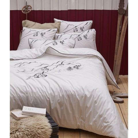 King Size Bedding Set With Embroidered Mountain Cable Car Scene-En Piste
