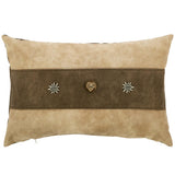 Brown And Beige Faux Leather Tirolean Style Cushion with Edelweiss Pins