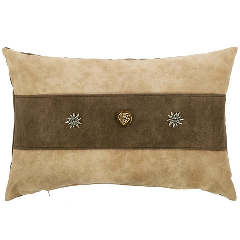 Faux Fur Trimmed Grey Cushions with Embroidered Edelweiss