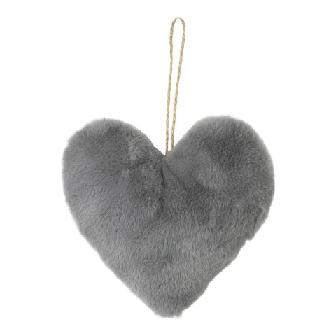 Grey Faux Fur Heart Decoration