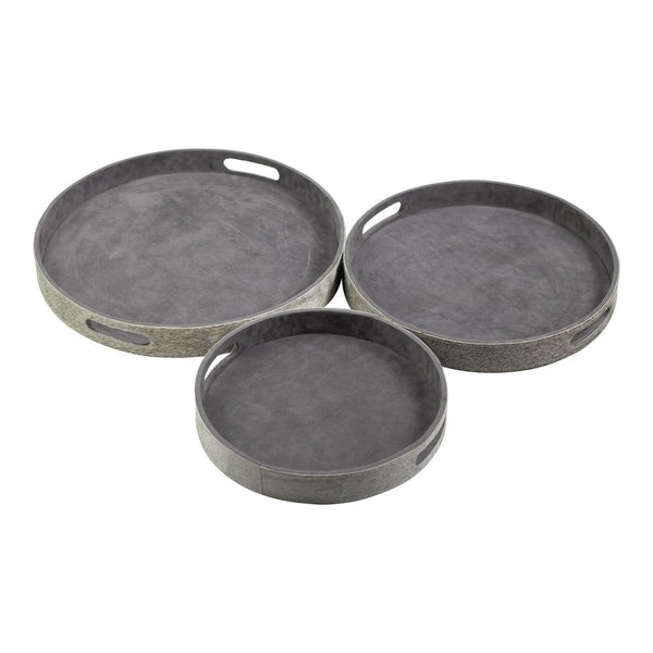 Grey Cowhide Circular Trays -Set Of Three