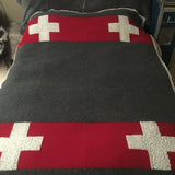 Biella Fabrics  Felted Wool Grey and Red Swiss cross Throw/Blanket