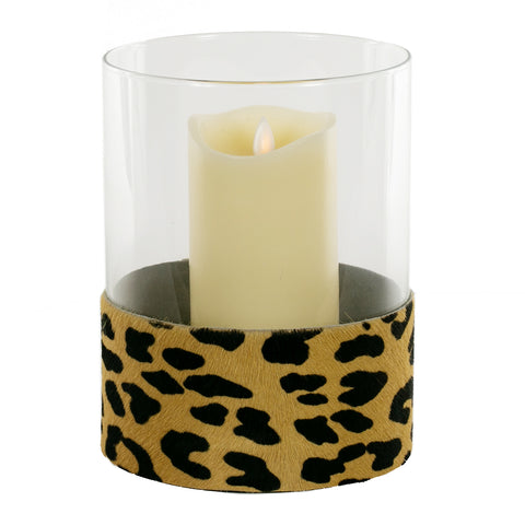 Hurricane Lamp With Cowhide Leopard Printed Band