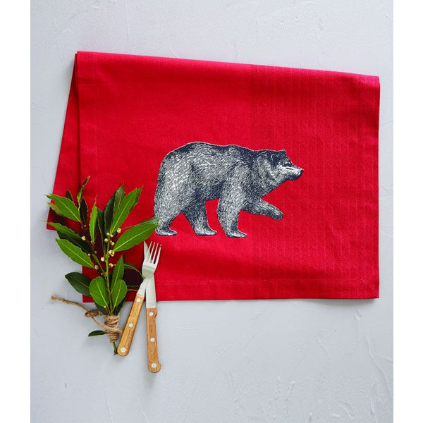 Red Table Runner With Bear Motif