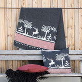 Charcoal Grey Alpine Style Forest Life Cushion With Leaping Stag