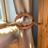 Oval Wood Curtain Tie Back With Wooden Antlers