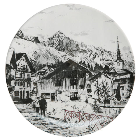 Scenic Snowey  Alpine Mountain side plates in Black and White