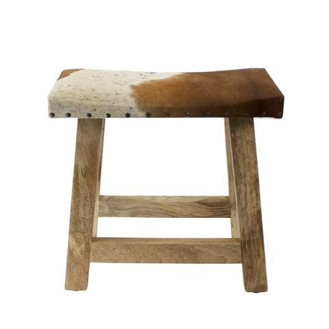 Brown And White Cowhide Saddle Stool