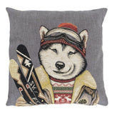 Cushion With Embroidered Husky Skier