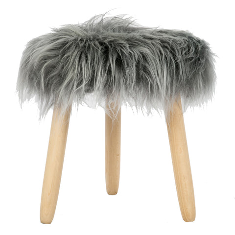 Grey Long Haired  Icelandic Sheepskin Stool With Beech Oval Legs