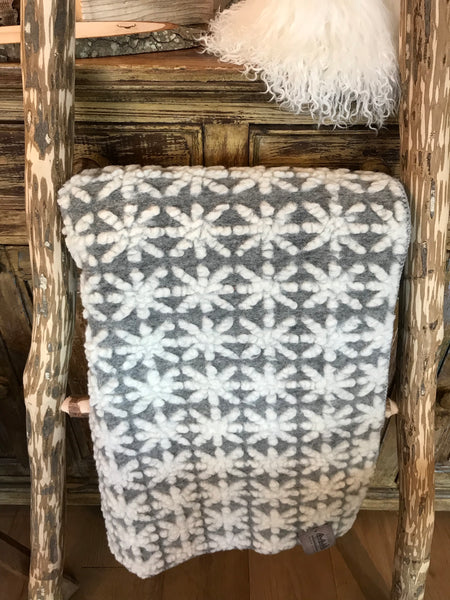Biella Fabrics  Felted Wool Grey and White Snowflake Throw/Blanket