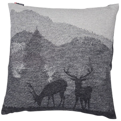 Charcoal Grey Alpine Style Forest Life Cushion With Leaping Stag