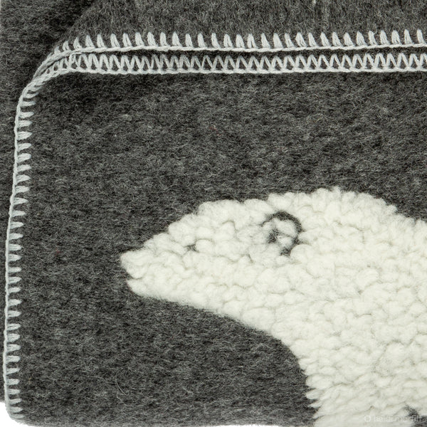 Dark Grey Wool Blanket With Polar Bears