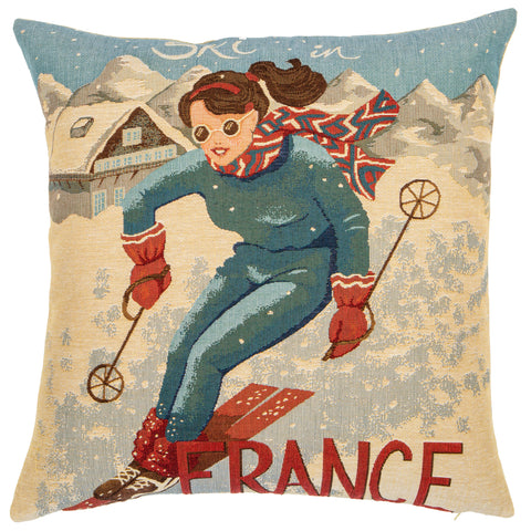 Ski In France Vintage Style Cushion
