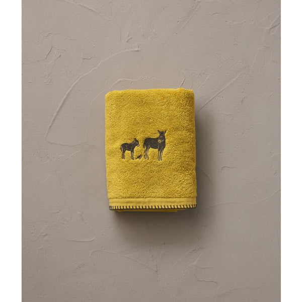 Yellow Hand Towel With Embroidered Donkey And Foal